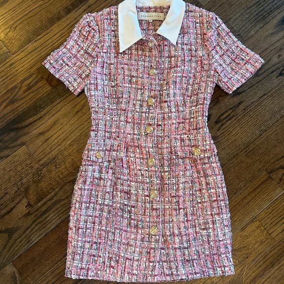 Endless Rose Pink Tweed Mini Dress with White Collar - Picture 7 of 10